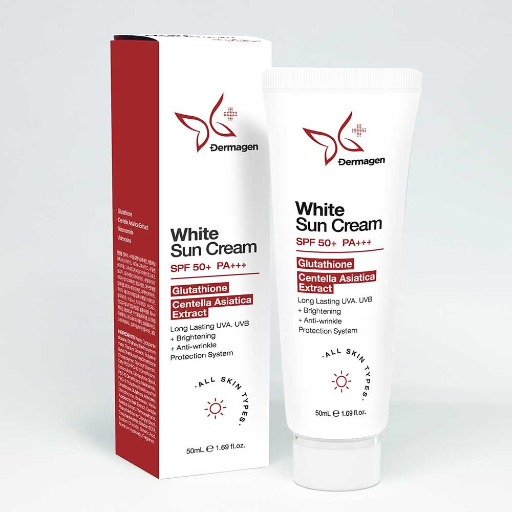 DERMAGEN White Sun Cream SPF SPF50+ PA++++ – Moist & Soft Hybrid Sunscreen, Natural Tone-Up, Fresh Floral Scent, Glutathione & Centella, pH 5.5–6.5 _ Made in KOREA